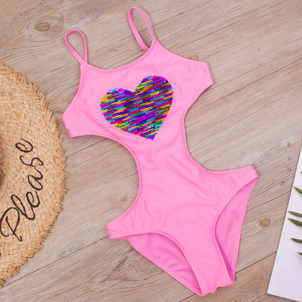 Traje de baño monokini glamuroso para niños (7-14 años)