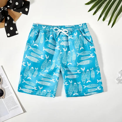 Pantalones cortos de playa de dibujos animados para niños (9-14 años)