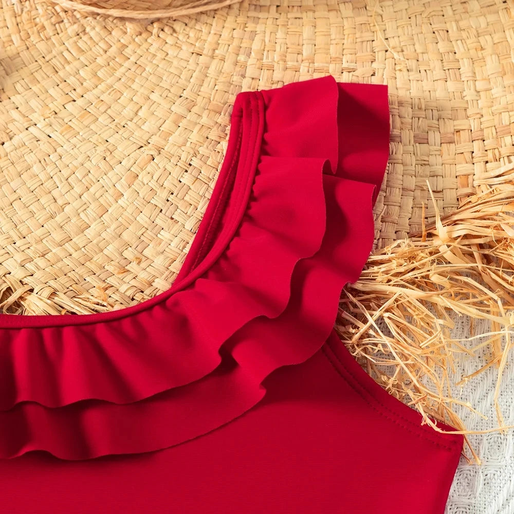 Traje de baño retro con volantes para niños (5-14 años)
