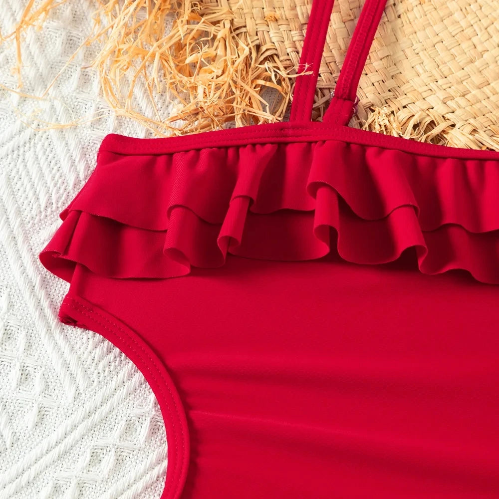 Traje de baño retro con volantes para niños (5-14 años)